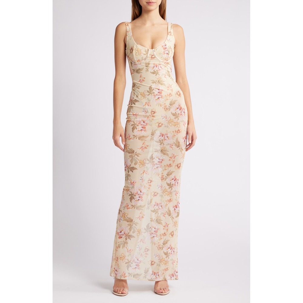 House of CB Robina Honeyflower Floral Maxi Dress L Fuller Cup Romantic Mesh Gown - Picture 5 of 11